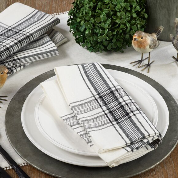 Farmhouse Black & Off White Plaid 16x72 in Runner & 4 pcs 20 in Cloth Napkins - Picture 3 of 5